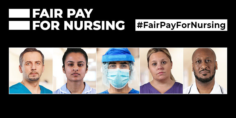 Fair Pay For Nursing five nurses one with visor