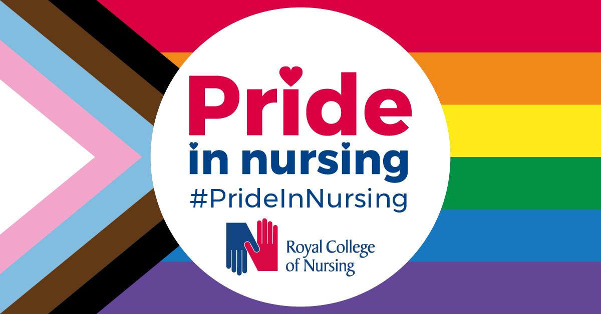 LGBTQ+ progress flag with 'Pride In Nursing' text