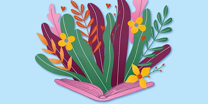 graphic of flowers coming out of a book
