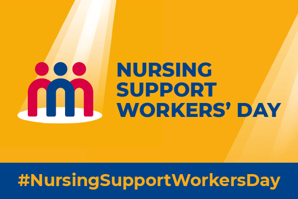 Nursing Support Workers' Day logo with three silhouettes under a spotlight - #NursingSupportWorkersDay