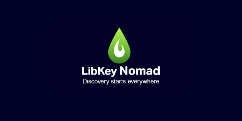 LibKey Noman. Discovery starts everywhere. Navy background with green LibKey logo. 