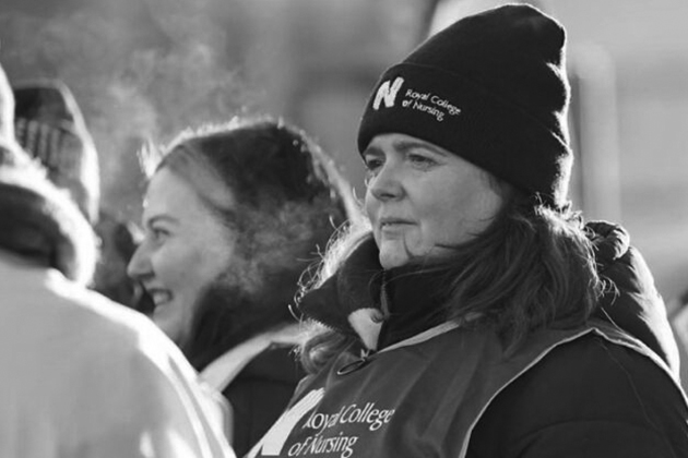 Black and white image of members on picket line in Northern Ireland