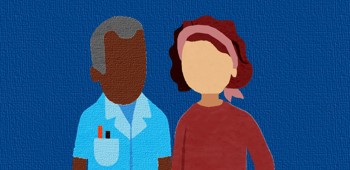 2 illustrated figures one in a nurses uniform 