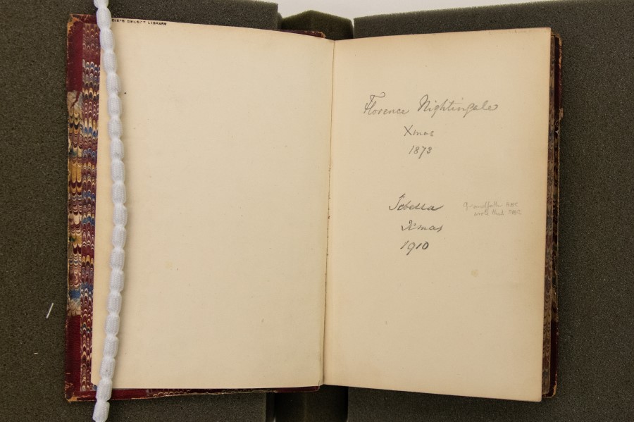 Florence Nightingale's signature at Christmas 1873, in copy of The Water Babies 