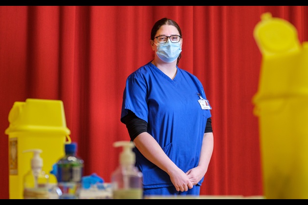 Louise Cahill, clinical coordinator of COVID-19 mass vaccination centre in Newport, Wales