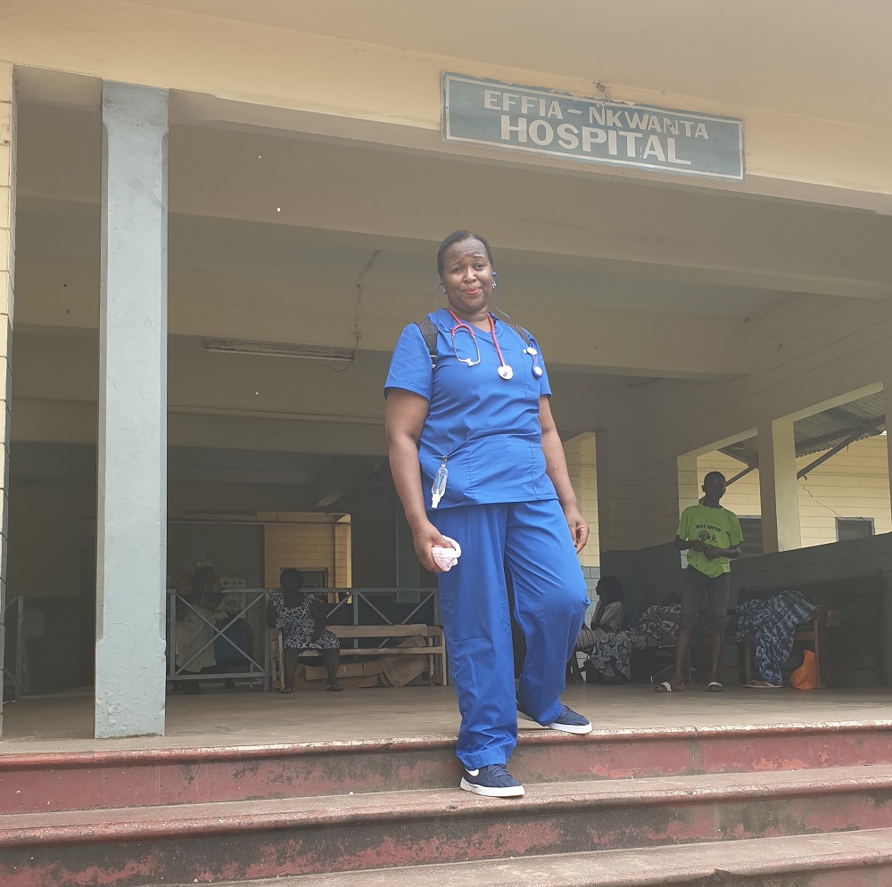Temitope Babajide outside hospital in Ghana