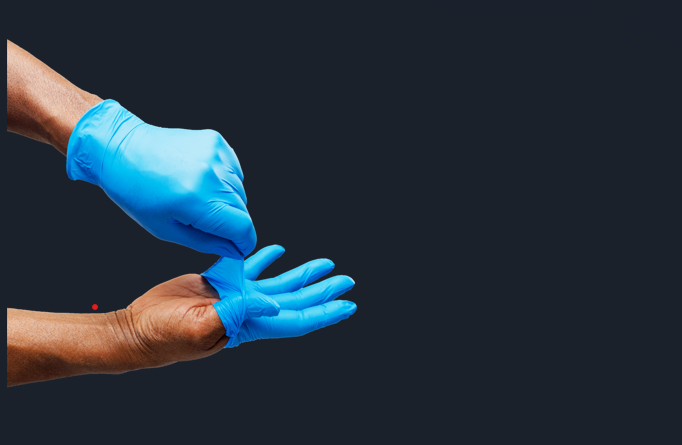 Gloves being pulled on to hands